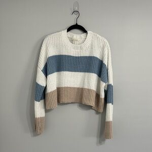 moon & madison Colorblock Cropped Sweater - Blue, White, and Tan